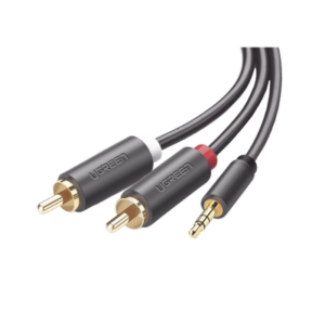 Cable Adaptador de 3.5mm Macho a 2 RCA Macho / 3 Metros (9.84 Pies) / Color Gris / Blindaje Múltiple / ABS / Alta Calidad