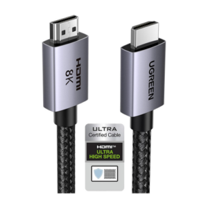 Cable HDMI 2.1 de 8K@60Hz | 3 metros | 48Gbps | HDR10+ | 3D Inversivo| eARC | Dolby ATMOS | VVR | QMS | QFT | ALLM | 3 modos de Visualización | Certificado HDMI 8K | Niquelado | Nylon Trenzado | Carcasa de Aluminio.