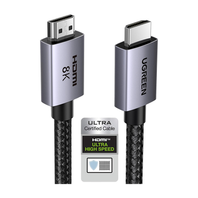 Cable HDMI 2.1 de 8K@60Hz | 3 metros | 48Gbps | HDR10+ | 3D Inversivo| eARC | Dolby ATMOS | VVR | QMS | QFT | ALLM | 3 modos de Visualización | Certificado HDMI 8K | Niquelado | Nylon Trenzado | Carcasa de Aluminio.