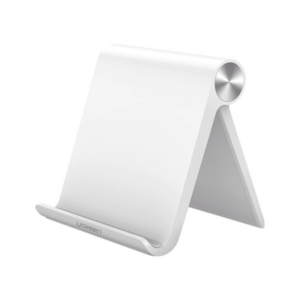 Soporte de Escritorio para Tablet / Ajustable de 0° a 100° / Goma Antiarañazos / Antideslizante / Amplia Compatibilidad con dispositivos de 4” a 13” / Plegable / ABS / Color Blanco