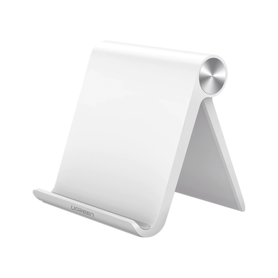 Soporte de Escritorio para Tablet / Ajustable de 0° a 100° / Goma Antiarañazos / Antideslizante / Amplia Compatibilidad con dispositivos de 4” a 13” / Plegable / ABS / Color Blanco