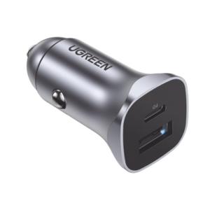 Cargador de Auto 24W | Puerto USB-A y USB-C | Carga Rápida | Compatible con Vehículos de 12 y 24 VCD | PD3.0 + QC3.0 | Indicador Led | Diseño Compacto | Chip Inteligente | Caja de Aluminio
