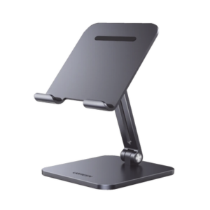 Soporte de Aluminio para IPad & Tablet | Plegable |Angulo Ajustable de 180° y 270° | Base Antideslizante | Protección de Silicona | Amplia Compatibilidad con dispositivos de 7.9” a 12.9” | Aluminio Solido | Color Gris