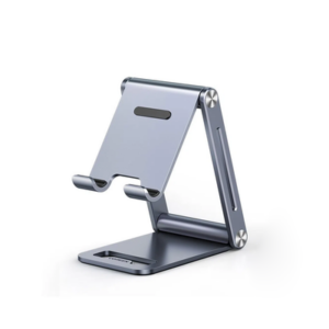 Soporte para Teléfono Celular de Aluminio | Angulo Ajustable | Amplia Compatibilidad con dispositivos de 4.7” a 7.9” | Antideslizante | Antiarañazos | Plegable | Color Gris.