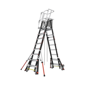 Escalera de Fibra de Vidrio con Jaula de 8′-14′ (2.44 – 4.27 m). Con Ajuste en Ruedas (RATCHET™ Leveler) (SKU:18515-817).