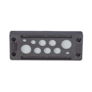 Pasacable de 10 Orificios de Marco Rectangular, IP65, 4.41″ X 1.42″, para Cables no Terminados, Color Negro.
