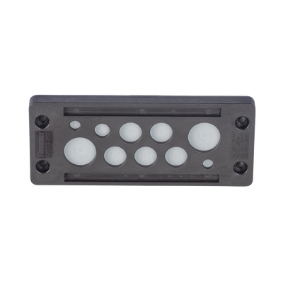 Pasacable de 10 Orificios de Marco Rectangular, IP65, 4.41″ X 1.42″, para Cables no Terminados, Color Negro.