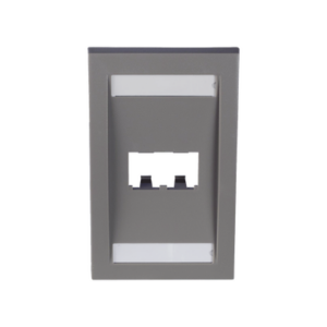 Placa de Pared Vertical Ejecutiva, Salida Para 2 Puertos Mini-Com, Con Espacios Para Etiquetas, Color Gris