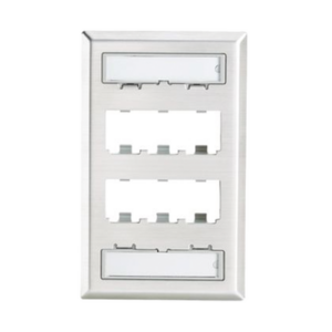 Placa de Pared Vertical, de Acero Inoxidable, Salida Para 6 Puertos Mini-Com, Con Espacios Para Etiquetas
