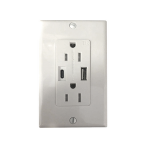 Contacto Dúplex con puertos USB Tipo A y C, 15 A, 100 – 240 V, USB 5 V, Incluye la Placa.