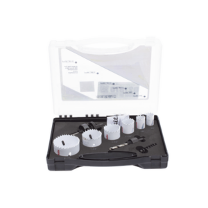 Kit de broca sierras (3/4 – 2 1/4 in) incluye 6 piezas de broca sierras, 2 adaptadores y resorte de expulsión.