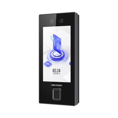 Terminal Facial Min Moe con LECTOR DE HUELLAS y Tarjetas PROX EM / 3000 Rostros / 3000 Huellas / Pantalla 4.5″ / Administrable en la Nube con HikConnect Teams / Exterior IP65 / PoE / WiFi / HIK-IA / SIP Estandar