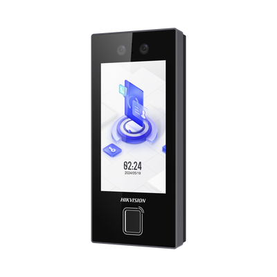 Terminal Facial Min Moe con LECTOR DE HUELLAS y Tarjetas MIFARE / 3000 Rostros / 3000 Huellas / Pantalla 4.5″ / Administrable en la Nube con Hik-Connect Teams / Exterior IP65 / PoE / WiFi / HIK-IA / SIP Estandar