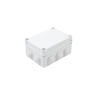 Caja Estanca de PVC Para Derivación y Conexión, 10 Entradas, Tapa con Tornillo de 1/4″ de Vuelta, 150x110x70 mm (Área interna), Uso Exterior IP55, Material que no Propaga el Fuego y Libre de Hálogenos