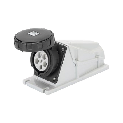 BASE DE SUPERFICIE ANGULADA 90° – IP67 – 3P+N+T 125A 480-500V 50/60HZ – NEGRO – 7H – CABLEADO A TORNILLO