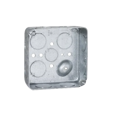 Caja Cuadrada 4 x 4″/Profundidad 1- 1/2″/ 11 Entradas de 3/4″ y 1 de 1/2″.