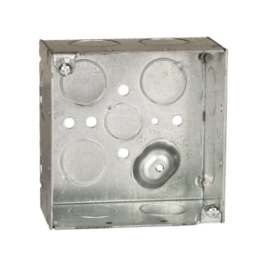 Caja Cuadrada Galvanizada de 4 x 4″ / Profundidad 2 1/8 / 11 Entradas de 3/4″ y 1 de 1/2″.