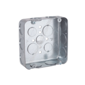 Caja Cuadrada 4 11/16″ x 4 11/16″/ Profundidad de 1 1/2″/ 3 Entradas de 1/2″ y 12 Entradas de 3/4″.