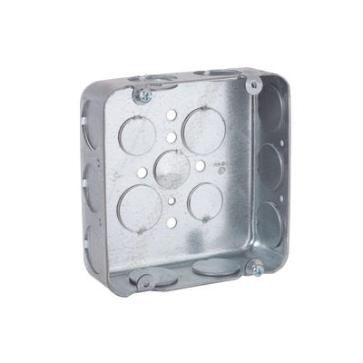 Caja Cuadrada 4 11/16″ x 4 11/16″/ Profundidad de 1 1/2″/ 3 Entradas de 1/2″ y 12 Entradas de 3/4″.