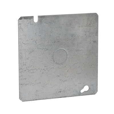 Tapa Cuadrada Plana de Acero Galvanizado con Entrada de 1/2″ para Caja de 4 11/16″.