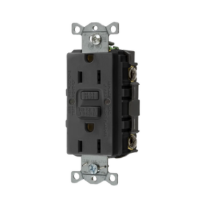 Contacto de Auto-verificación GFCI con Interruptor de Falla a Tierra de 15 A 125 V 2 Polos, 3 Hilos Color Negro (Nema 5-15R), Grado Comercial.