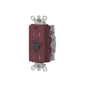 Contacto de Auto-verificación GFCI de 15 A 125 V 2 Polos/ Resistente a Manipulaciones y Intemperie / Color Rojo / Nema 5-15R / Grado Industrial.