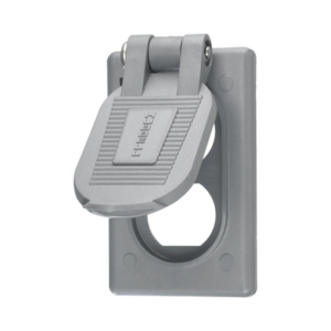 Tapa Resistente a Intemperie para Contacto Dúplex de Policarbonato Color Gris.