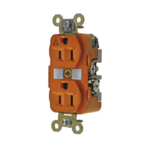 Contacto Dúplex Conexión a Tierra Aislada 15A 125V/ 2 Polos 3 Hilos/ Color Naranja/ Nema 5-15R/ Grado Industrial.