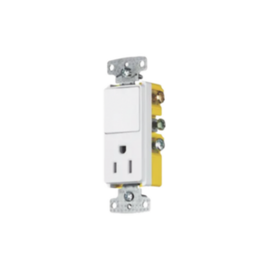 Combinación de Contacto y Apagador Decorador 15A 125V/ Color Blanco.