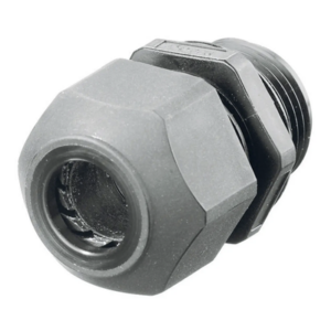 Conector de cable, estilo europeo para conductores de 0.18″ a .31″, para conduit 3/8″, gris.