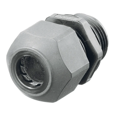 Conector de cable, estilo europeo para conductores de 0.18″ a .31″, para conduit 3/8″, gris.