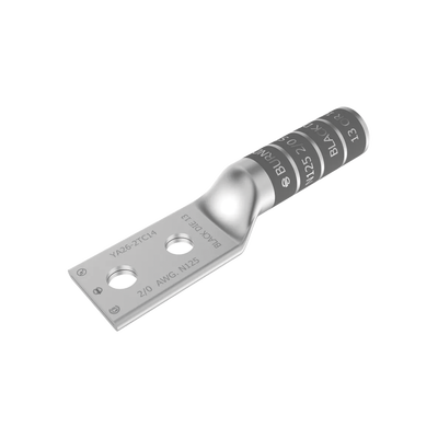 Zapata Terminal de Cobre Electrolítico/ Cañon Largo con 2 Perforaciones para Tornillos de 1/2″ / Cable Calibre 2/0 / Espaciamiento entre orificios de 1 3/4″.