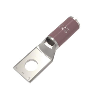 Zapata Terminal de Compresión de Cobre Electrolítico Estañado de Cañón Corto para Tornillo de 1/2″ y Calibre 2 AWG.