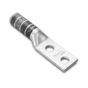 Zapata Terminal de Compresión de Barril Largo con Doble Ojillo para Tornillo 1/4″ y Cable 6 AWG / Espaciado de 5/8″.