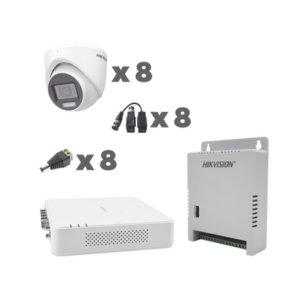 KIT TurboHD 1080p / DVR 8 Canales con audio por coaxitron / 8 Cámaras con Micrófono Integrado 101° Visión/ luz blanca + IR visión nocturna / Transceptores / Conectores / Fuente de Poder Profesional