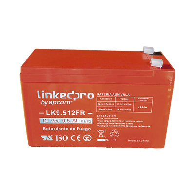 Batería de respaldo 12 V 9.5 Ah AGM | Certificada UL94-V0 Retardante a la Flama | Especial para Seguridad Electrónica | Vida útil 5 años | Terminales F1 + Adaptador F2