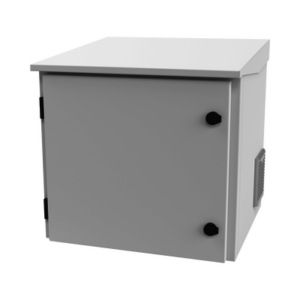 Gabinete de Exterior con Rack de 19″ de 9UR con Ventiladores y Termostato, Se envía el Gabinete armado, (Montaje a poste o torre se vende por separado).