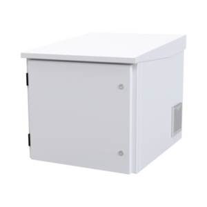 Gabinete PROFUNDO hasta 705 mm de profundidad, de Exterior de 9UR con Ventiladores y Termostato, Se envía el Gabinete Armado, (Montaje a poste o torre se vende por separado).