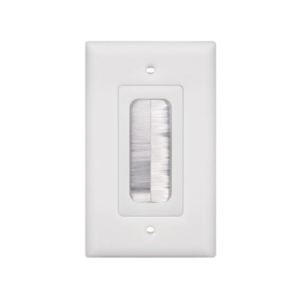 Placa de Pared Pasa Cable, Tipo Cepillo, de 1 Puerto, con Cerdas Antipolvo, Color Blanco