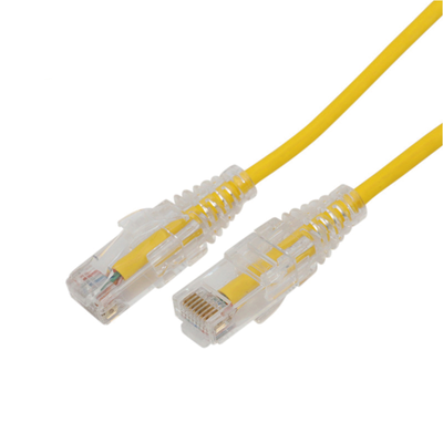 Cable de Parcheo Slim UTP Cat6A – 1 Metro (3.28 Pies) Amarillo, Diámetro Reducido (28 AWG)