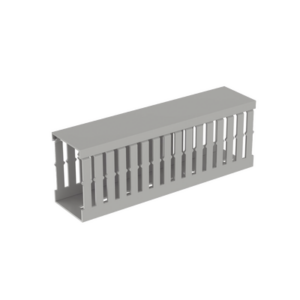 CANALETA RANURADA DE PVC CON TAPA, TIPO F, 49.5 MM DE ANCHO, 72.4 MM DE ALTO Y 2 M DE LARGO, COLOR GRIS