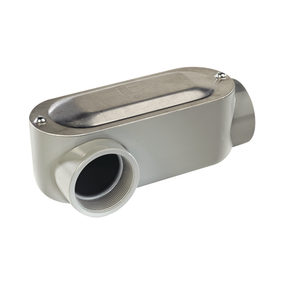 Caja oval roscada tipo LR de 1 1/4″ (31.8 mm) Incluye tapa y tornillos.