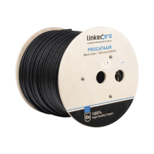 Bobina de Cable FTP con Mensajero de Acero de 305 Metros (1000 Pies) Cat6+ Calibre 23, Color Negro, para Aplicaciones en Video Vigilancia y Redes de Datos / Uso en Intemperie y Aplicaciones Aéreas