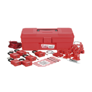 Kit de Bloqueo LOTO para Contratistas con Componentes (Color Rojo).