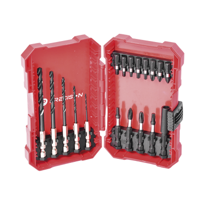 Juego de 18 Puntas y Brocas para Taladro, con Entrada Hexagonal de 1/4″, Incluye Estuche.