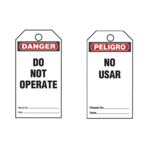 Paquete de 25 Etiquetas de Seguridad, Con Texto “Peligro, No Usar”, de 76 x 146 mm, Color Negro Sobre Blanco