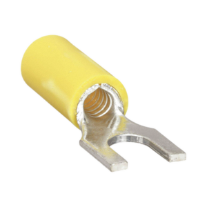 Terminal tipo horquilla ( espada ) aislada / 12 – 10 AWG / Amarillo / Paquete de 25 piezas.