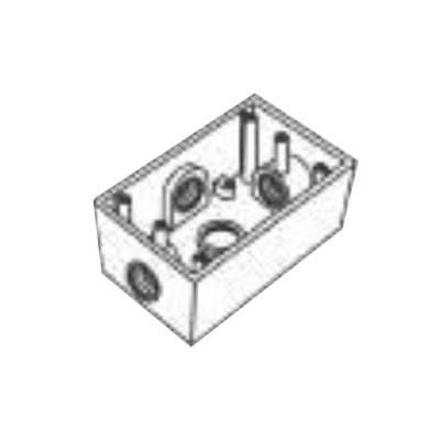Caja Rectangular de 3/4″ (19.05 mm ) con 4 bocas a prueba de intemperie.