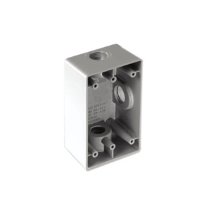 Caja Rectangular de 1″/ 3 Bocas/ Con Recubrimiento exterior de PVC e interior Purpura.