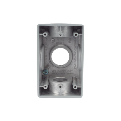Caja Condulet FS de 1″ (25.4 mm ) con tres bocas una arriba y una atrás a prueba de intemperie.